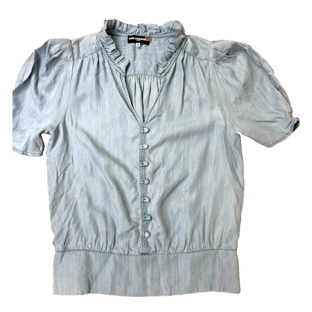 Karl Lagerfeld Blouse Classic Puff Sleeve Feminine Ruffle Prairie Western S